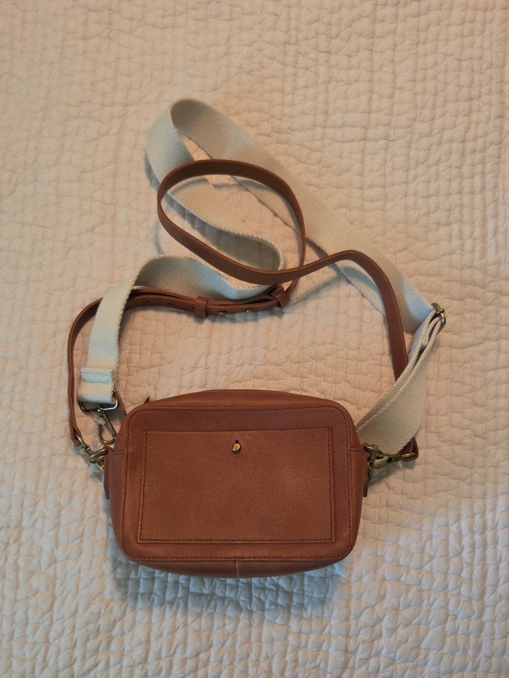 Madewell Tan Leather Crossbody with Cream Fabric Strap